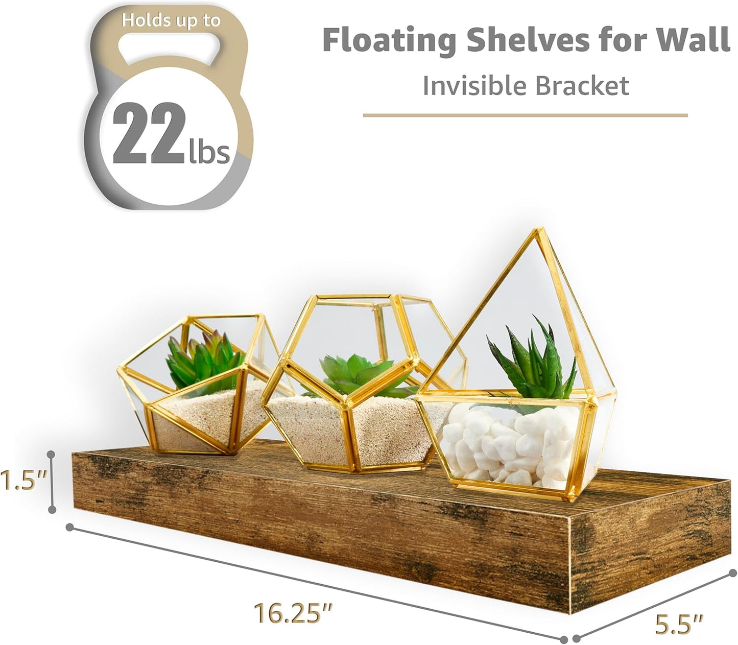 Sorbus Floating Shelves for Wall, Bathroom Shelves Wall Mounted for Kitchen, Bedroom, Living Room, Bathroom Storage, Over Toilet, Hanging Book Shelf for Ｗall Home Decor (Rustic Brown, 5 Pack)