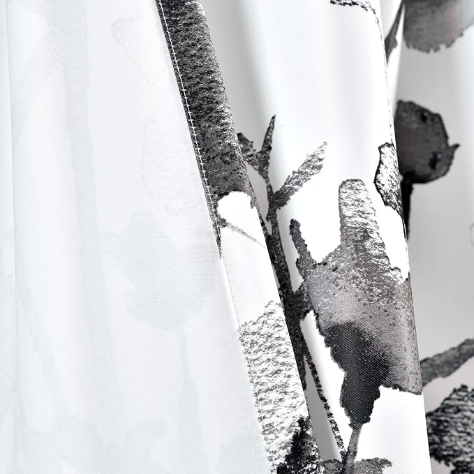 Lush Decor Zuri Flora Light Filtering Window Curtain Panel Pair, 52" W x 84" L, White & Black