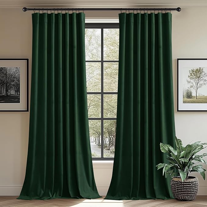 StangH Dark Green Wide Sliding Door Curtains, W62xL84 inches, 2 Panels | 300GSM Soft Heavy Velvet, Thermal Insulated, Privacy Protect, Holiday Gifts, Dining Room, Living Room, Bedroom