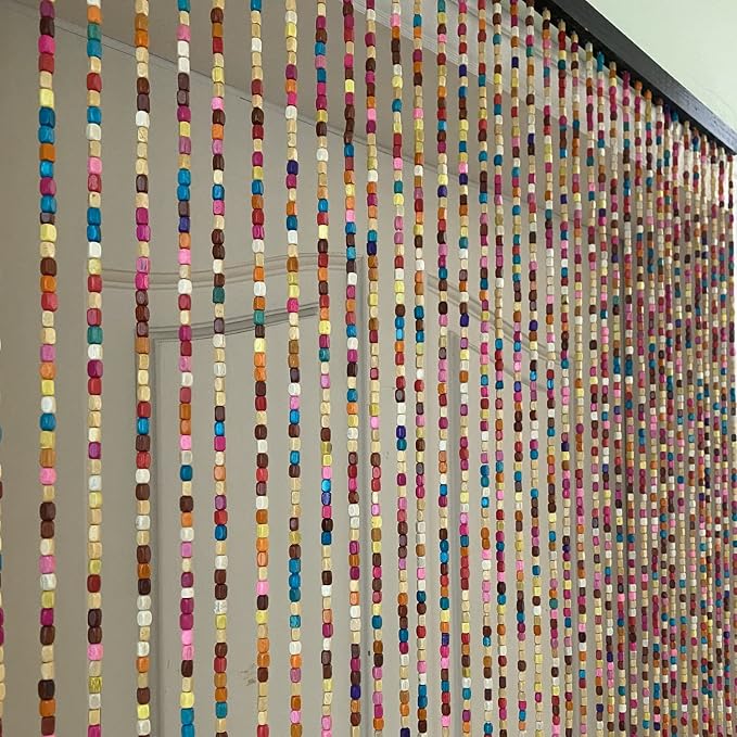 Rainbow Wooden Bead Curtain 36” x 79” – 41 Strands Colorful Boho Doorway Curtain, Bamboo Style Room Divider, Easy Install Hanging Beads for Door, Window & Home Decor(Rainbow)