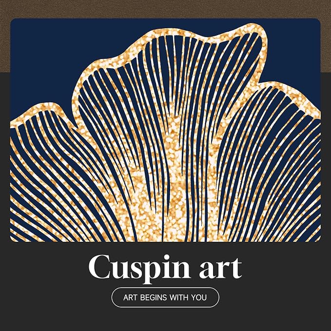 Framed Modern Luxury Wall Art for Living Room, Large Navy Blue and Gold Ginkgo Leaf Artwork for Walls, 3 Piece Contemporary Bright Style Floral Prints for Bedroom Office Hallway Wall Decor, 24x36 Inch