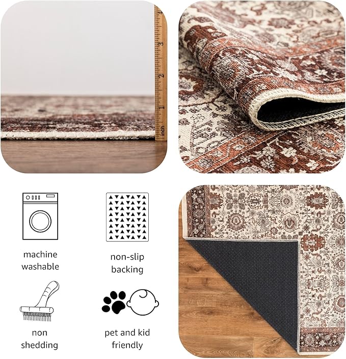 Keen Home Design 9x12 Rug - Machine Washable Area Rug with Non-Slip Backing, Ideal for Living Room, Dining Room, Bedroom - Vintage, Easy Clean, Durable, Low Pile - (9' x 12')