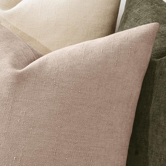 MIULEE Pack of 2 Decorative Throw Pillow Covers Soft Chenille Throw Pillows Solid Textured Cushion Covers for Couch Sofa Bedroom Living Room 18x18 Inch,Irish Cream