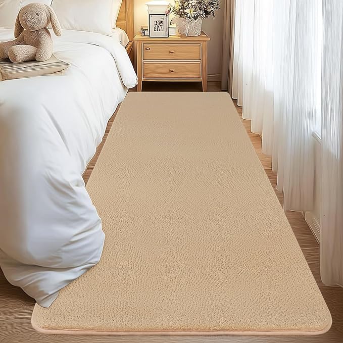qulint Tan Hallway Rug 2x8, Modern Soft Bedroom Runner Rug Non Slip Washable Thickened Memory-Foam Indoor Kitchen Runner, Minimalist Solid Carpet for Living Room Entryway Home Decor