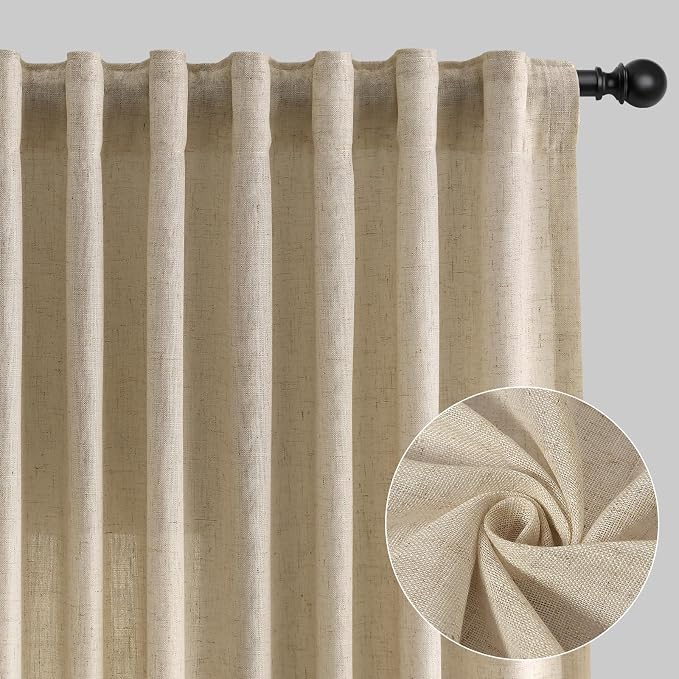 Aersas Taupe Burlywood Linen Curtains 90 Inches Length for Living Room Flax Texture Wave Fabric Semi Sheer with Rod Pocket Back Tab for Bedroom Balcony Light Filtering Neutral Home Decor 52x90