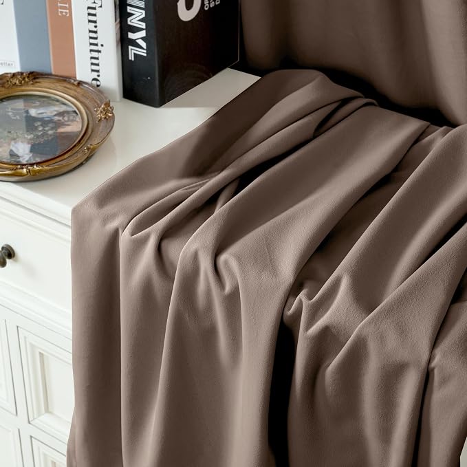 YoungsTex Taupe Velvet Curtains 80 Inches Long, Thermal Insulated Drapes with Grommet Privacy Darkening for Bedroom Living Room Windows, 2 Panels, 52 X 80 Inch