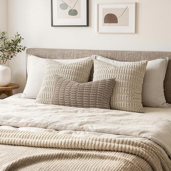 MIULEE Pack of 2 Corduroy Decorative Lumbar Throw Pillow Covers 24x12 Inch Soft Boho Striped Pillow Covers Modern Farmhouse Home Decor for Sofa Living Room Couch Bed Light Brown