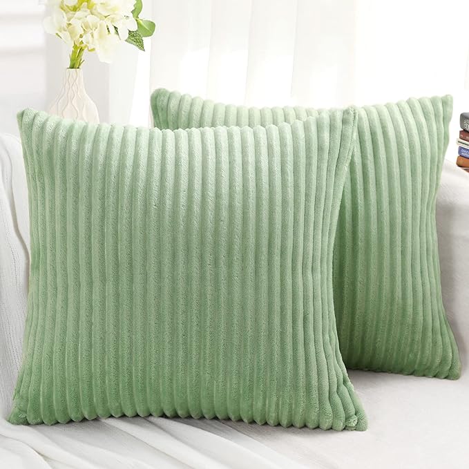 Simmore Decorative Fall Fall Throw Pillow Covers 26x26 Set of 2, Soft Natural Plush Flannel Double-Sided Fluffy Couch Euro Sham Pillow Covers for Sofa Living Room, Sage Green