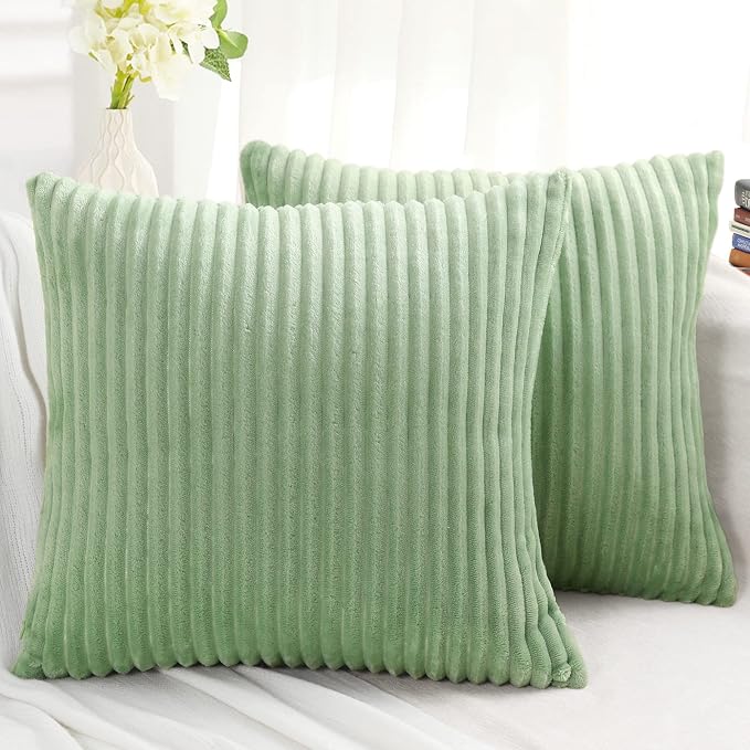 Simmore Decorative Fall Fall Throw Pillow Covers 20x20 Set of 2, Soft Natural Plush Flannel Double-Sided Fluffy Couch Pillow Covers for Sofa Living Room, Sage Green