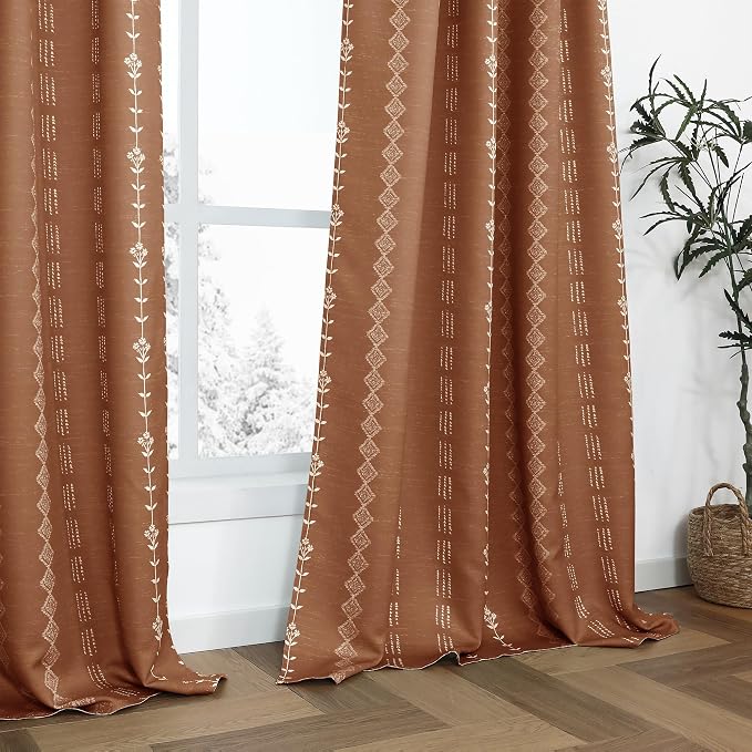 Retro Printed Black Out Curtains 63 Inch Long for Bedroom, Pretty Hippie Colorful Boho Room Darkening Window Curtains for Living Room, 52 x 63 in Length 2 Panel Set