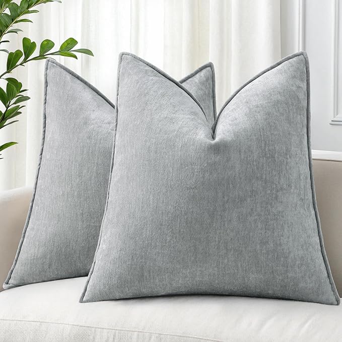 decorUhome Fall Couch Throw Pillow Covers 18x18 Set of 2, Decorative Soft Velvet Modern Cozy Chenille Pillow Cases with Elegant Design for Sofa Bed Living Room Home Decor, Ultimate Gray