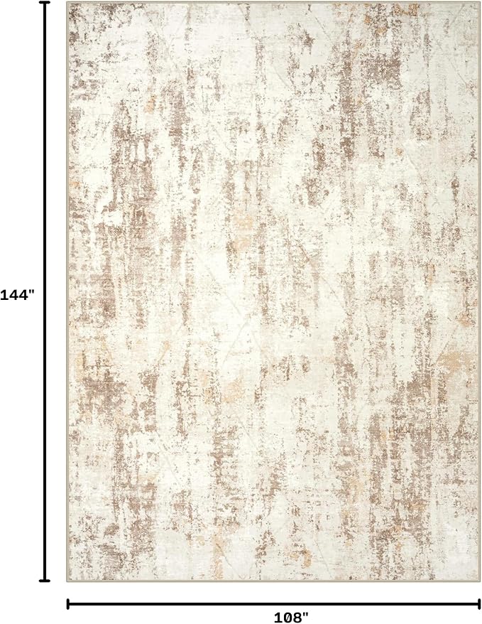 9x12 Area Rugs Washable Rug: Modern Abstract Living Room Rug Soft Anti-Skid Thin Carpet Indoor Floor Non-Shedding Carpets for Bedroom Dining Room Farmhouse Nursery Home Office Beige Grey