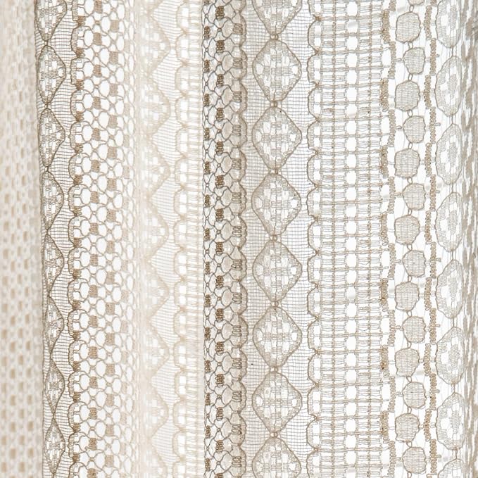 Sutuo Home Boho Curtain Crochet Lace Semi-Sheer Bohemian Hollow Knitted Handmade Tassels, Rod Pocket Window Treatment Vintage Rustic Farmhouse Drapes for Bedroom, 1 Panel 59" W x 96" L, Beige