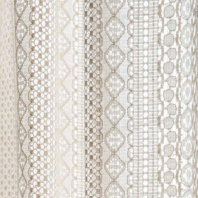 Sutuo Home Beige Boho Lace Sheer Curtains 84 inches Long,Crochet Macrame Semi-Sheer Bohemian Drape with Tassels, Cream Farmhouse Window Curtains for Living Room & Bedroom, 1 Panel 59" W,Rod Pocket