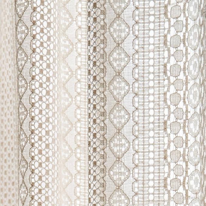 Sutuo Home Boho Curtains Crochet Lace Semi-Sheer Bohemian Hollow Knitted Handmade Tassels, Rod Pocket Window Treatment Vintage Rustic Farmhouse Drapes for Living Bedroom, 1 Panel 59" W x 63" L, Beige
