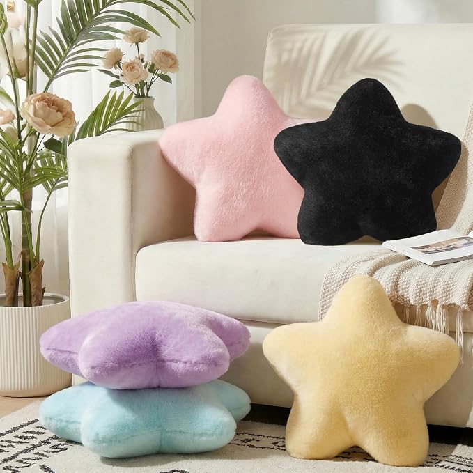 Star Shaped Pillow 15.4" Soft Black Decorative Throw Pillows for Bed Couch | Soft Plush Back Cushions, Cuddling Pillows, Aesthetic Room Decor for Bedroom Living Room, Gift for Kids Boys Girls Teens