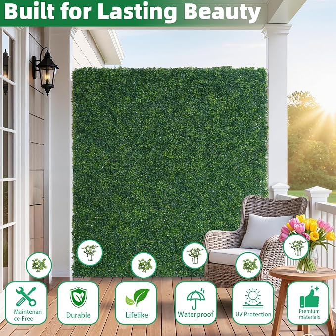 Artificial Boxwood Roll, 48x140 in(47 sqft) UV-Anti Faux Ivy Hedge Grass Wall Panels for Patio and Balcony Privacy, Fake Greenery Backdrop Decor for Fence, Garden, Backyard
