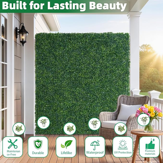 Artificial Boxwood Roll, 40x120 in(33.3 sqft) UV-Anti Faux Ivy Hedge Grass Wall Panels for Patio and Balcony Privacy, Fake Greenery Backdrop Decor for Fence, Garden, Backyard