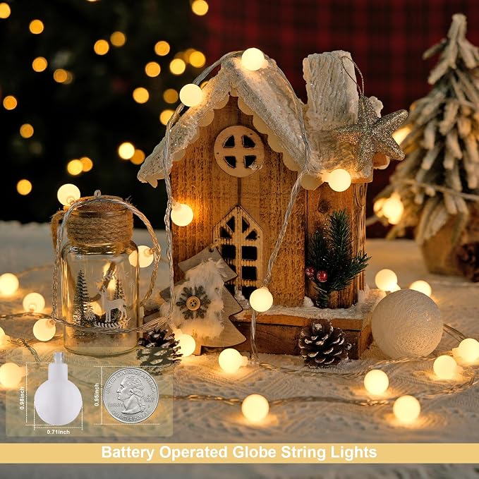 JMEXSUSS Warm White 100 LED Globe Battery Operated Christmas Lights Indoor | 33ft Battery Powered String Lights Outdoor Waterproof, Christmas String Light with Remote Timer for Bedroom Camping Decor