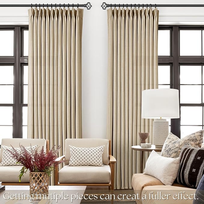 Tan Curtains 108 inches Long 2 Panel Set for Living Room Camel Beige Rustic Farmhouse Pinch Pleated Drapes Memory Trained Light Filtering Linen Curtain with Pinch Pleat Clips 108" Length Kahki