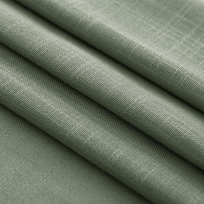 Linen Blend Olive Green Curtains 86 inch Length 2 Panels for Bedroom Back Tab Light Filtering Semi Sheer Drapes Linen Cotton Textured Loden Green Airy Modern Farmhouse Living Room Sage Aesthetic Decor