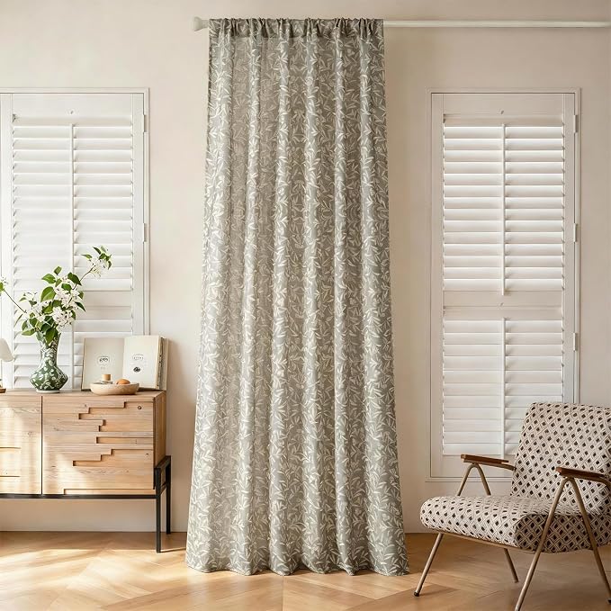 RoomTalks 63 Inches Boho Farmhouse Curtains for Bedroom Dining Living Room Light Filtering, Rustic Country Vintage Cottagecore Faux Linen Window Curtain Panels, Taupe Khaki, Elegant Floral Drapes