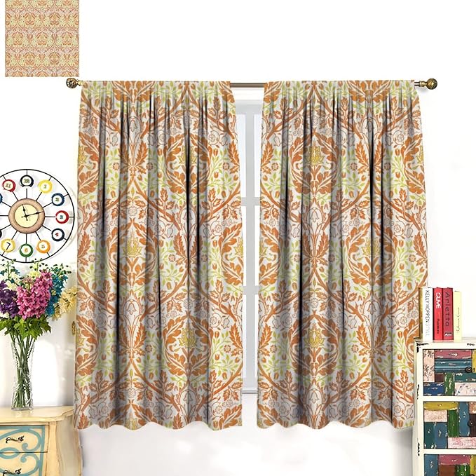 Bohemia William Morris Art Blackout Window Curtains, Vintage Flowers Foliage Rod Pocket Curtains, for Living Room Bedroom 21(W)*45(L) 2 Panels