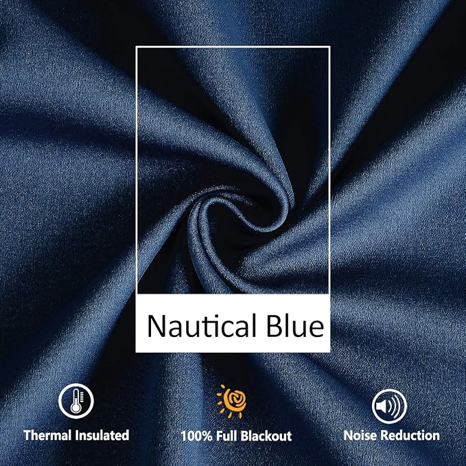 Pom Pom Curtains 84" Navy Royal Blue Blackout Curtains Bedroom Windows Drapes Triple Weave Thermal Insulated Curtain Panels for Men Boys Nursery Room Studio Hotel 52"w x2 Panels Rod Pocket