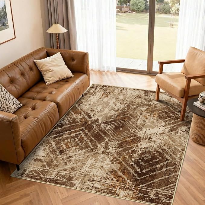 BESTSWEETIE Area Rug 4x6 Rug Machine Washable Non-Slip Low Pile Print Pattern Western Rug for Living Room Bedroom Entryway Tribal Series-Abstract/Cowhide