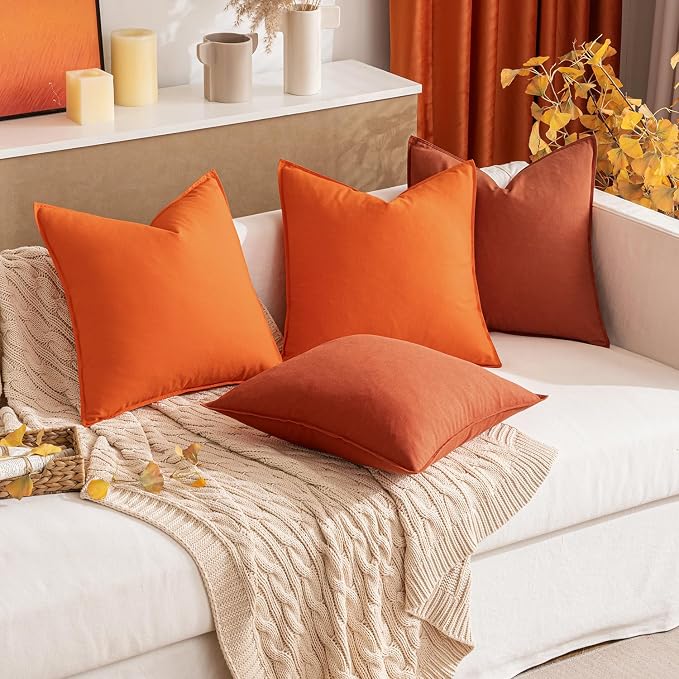 MIULEE Pack of 2 Decorative Linen Pillow Covers 18x18 Inch Burnt Orange | Boho Farmhouse Modern Soft Spring Accent Throw Pillows Neutral Cushion Covers for Sofa Couch Bed Living Room Home Decor