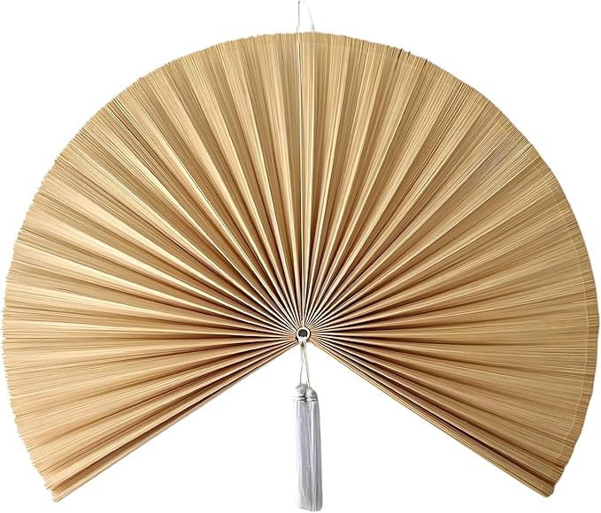 SUCHUBU Bamboo Wall Fan, 40" Handwoven Bamboo Wall Decor, Japanese Wall Hanging Fan for Bedroom, Fireplace, Natural Asian Wall Art for Boho & Farmhouse with Hook Strap Included (Beige, Medium)