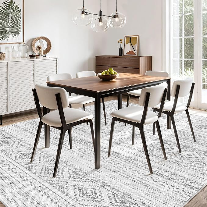 cotiled 10x14 Area Rugs Living Room Rug: Washable Boho Rugs with Non Slip Backing Large Soft Indoor Stain Resistant Carpet for Bedroom Farmhouse Dining Room Lightweight Home Decor Light Grey