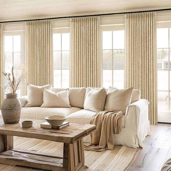 Topfinel 108 Inch Curtains 1 Panels Set,One Packs Pinch Pleat Back Tab Linen Window Semi Sheer Privacy Thick Decorative Curtain Drapes for Living Room Bedroom,60x108 in Long,Natural Linen