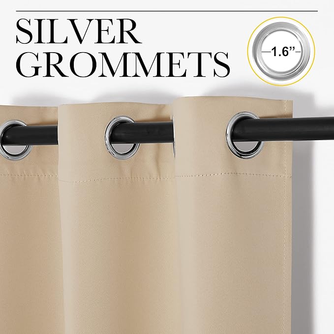 NICETOWN Blackout Curtain Panels for Bedroom, Biacotti Beige, 2 Panels, W29 x L20-inch, Thermal Insulated Grommet Top Blackout Draperies and Drapes for Basement