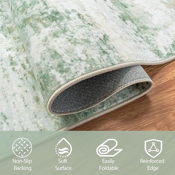 5x7 Area Rugs for Living Room Rug Washable: Abstract Rug for Dining Room Bedroom Carpet Non Slip 5 by 7 Indoor Modern Nursery Home Office Green