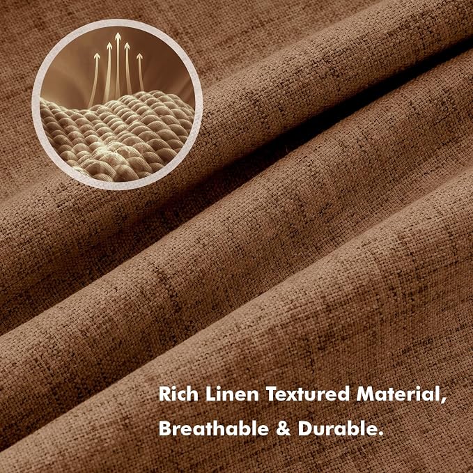 MIULEE 100% Blackout Linen Curtains for Bedroom, Brown Solid Luxury Decor Thermal Insulation Room Darkening Drapes for Living Room Back Tab Rod Pocket 42 x 72 Inches, 2 Panels