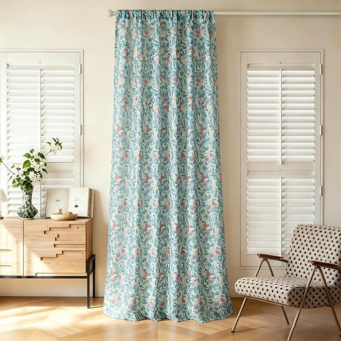 RoomTalks 63 Inches Boho Floral Curtains for Bedroom Dining Living Room Nursery Light Filtering, Country Farmhouse Vintage Elegant Faux Linen Window Curtain Panels Cute Aesthetic Cottagecore Drapes