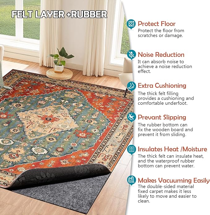 Waterproof Rug Pad, 9x12 Ft Under Area Rug Carpet Pad, Non Slip Rug Pads for All Floors and Hardwood Floors Finishes, Keep Carpets in Place Soft and Prevent Rug from Wrinkling or Buckling