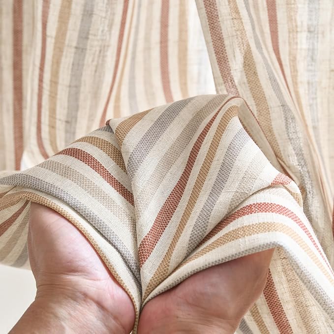 jinchan Linen Curtains 96 inch Red Stripe for Kids Room Grommet 2 Panels | Kids Curtains for Nursery Living Room Bedroom Baby Boys Room,Cute Colorful Ticking Stripe,Cottagecore Rustic,Light Filtering