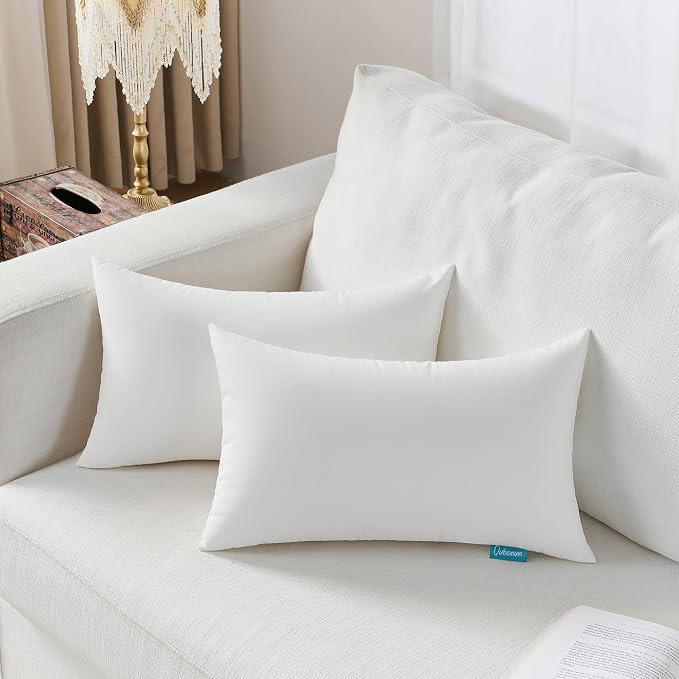 Oubonun 12x20 Waterproof Outdoor Lumbar Pillow Inserts – Pack of 4 Firm & Fluffy, Water Resistant Throw Pillows for Patio, Garden, Porch, or Indoor Decorative