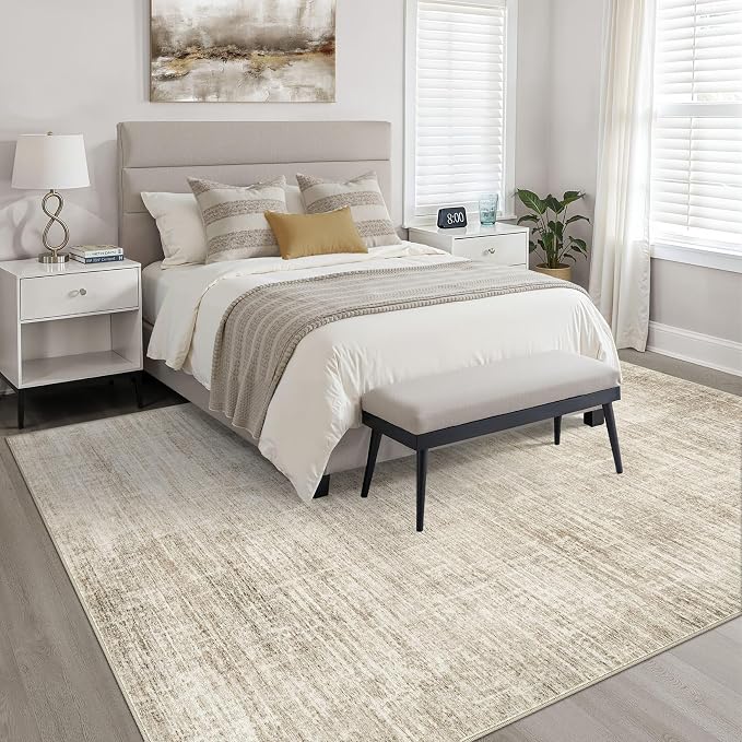10x13 Area Rug Living Room: Washable Large Neutral Beige Rug Abstract Soft Modern Stain Resistant Indoor Floor Non-Slip Carpet for Bedroom Nursery Kids Office Playroom Dining Room Under Table Home