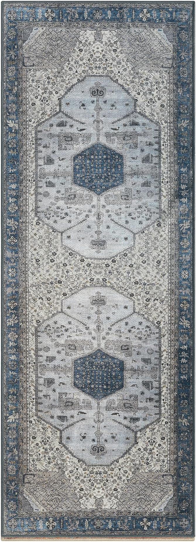 Keen Home Design 30"x84" Rug - Machine Washable Runner Rug with Non-Slip Backing, Ideal for Hallway, Entryway, Kitchen, Laundry Room - Vintage, Easy Clean, Durable, Low Pile Rug - (2'6" x 7')