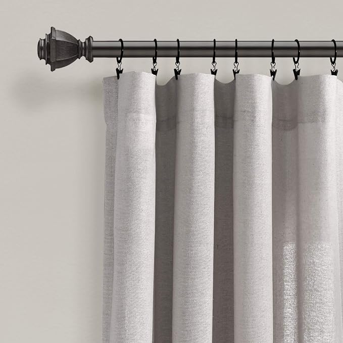 Lush Decor Linen Button Window Curtain Panel, Single, 40" W x 84" L, Grey - Country Curtains - Rustic Decor - Color Block Modern Farmhouse Curtains For Living Room, Bedroom & Dining Room