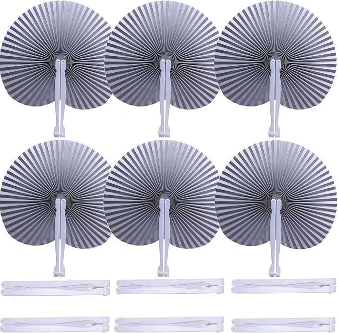 20 Pieces Silver Round Paper Fans | Foldable Handheld Fans for Women,Folding Hand Fans for Wedding,Bridal Guest,Church,Party Favors,Dancing,Birthday,DIY