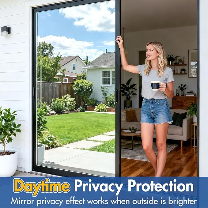 Coavas One Way Privacy Window Tint for Home, Daytime Reflective Mirror Glass Film See Out Not in, Heat & UV Blocking for Balcony/Living Room Large Windows with 3 Tools, 35.4 x 394 Inch, Black