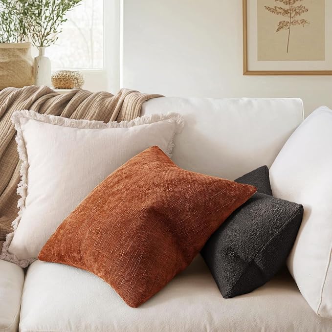 MIULEE Pack of 2 Decorative Throw Pillow Covers Soft Chenille Throw Pillows Fall Solid Neutral Farmhouse Textured Cushion Covers for Couch Sofa Bedroom Living Room 20x20 Inch,Burnt Orange