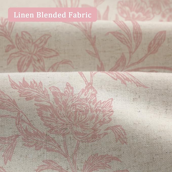 Pink Floral 100% Blackout Curtains for Bedroom 84 Inch Length 2 Panels Set, Linen Texture Farmhouse Curtains for Living Room