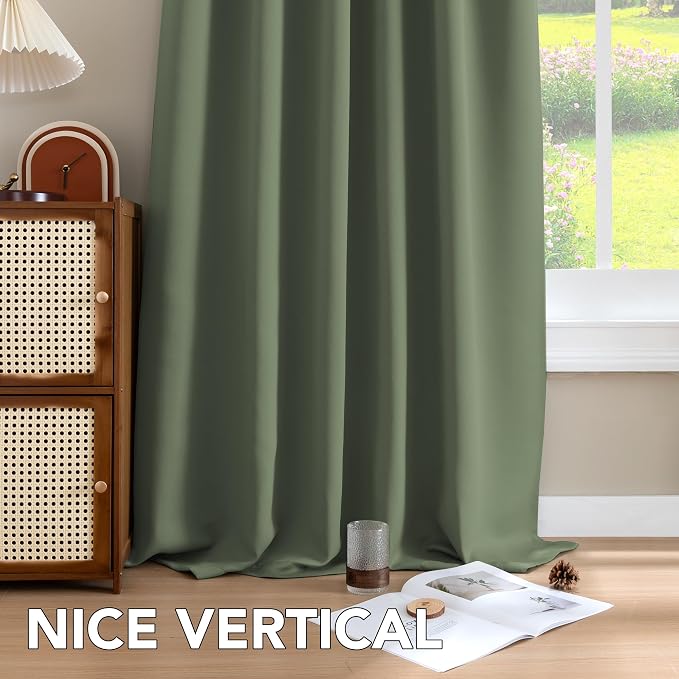 H.VERSAILTEX Blackout Curtains Thermal Insulated Window Treatment Panels Room Darkening Blackout Drapes for Living Room Back Tab/Rod Pocket Bedroom Draperies (2 Panels, Bronze Green, 52 x 72 Inch)