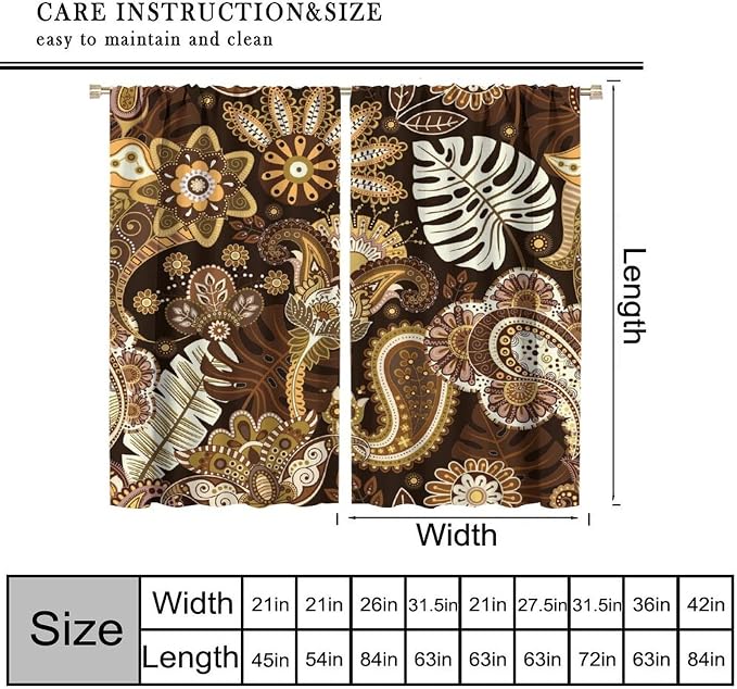 Bohemian Blackout Curtains, Featuring Vintage Mandala Tribal Ethnic Patterns, Suitable for Bedrooms, Living Rooms and Offices.72X63 Inch