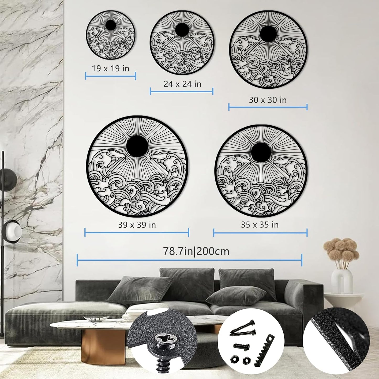 flyoak Metal Sun Wall Decor Outdoor, Sunrise Metal Wall Art, Metal Wave Wall Art, Sunrise and Wave Wall Decor, Sunburst Wall Art, Sunset Wall Art, Wall Hangings for Bedroom (White, 24x24in|60x60cm)